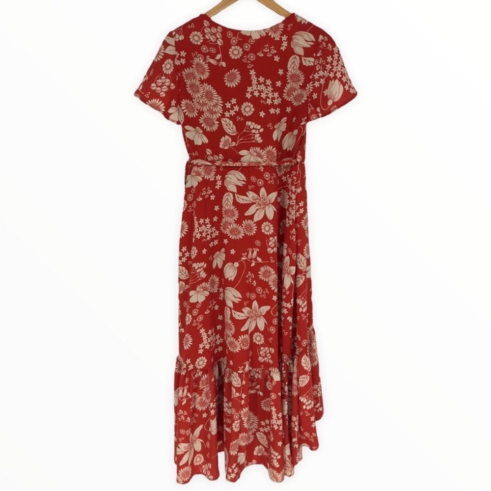 NWT Urban Outfitters Daphne Red / Orange Floral Midi Ruffle Wrap Dress Medium M - Picture 5 of 12